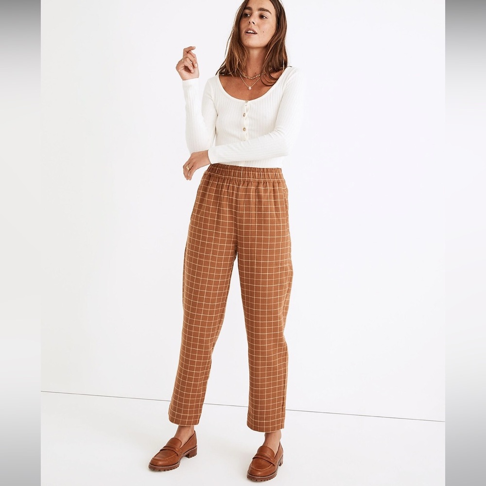 Madewell Waffleback Pull-On High-Rise Tapered Pants in Windowpane | Size: XXS